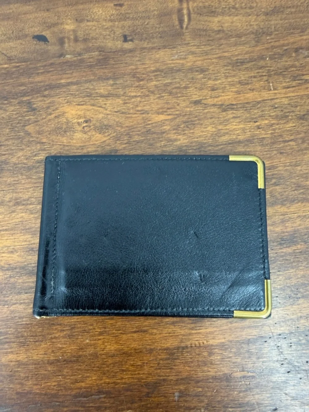 COACH Smooth Leather Money Clip Bi-Fold Wallet — Black w/ Brass — VGC